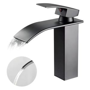 Llave Monocomando Lavamanos Grifería Baño Cascada Mate Negro