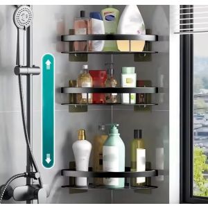 Estante Organizador Esquinero Para Baño Triangular De Acero Negro