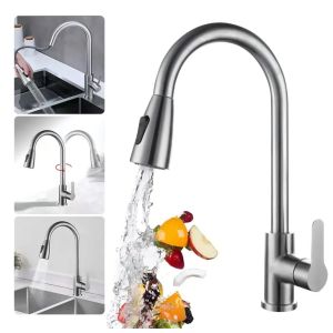 Llave Grifo De Cocina Monomando Extensible 360° Acero Inoxidable