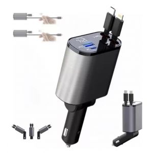 Cargador Para Auto 120w Súper Rápido Con Cable Retráctil