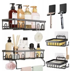 Set De 7 Estante Organizador De Baño Con Adhesivos Negro