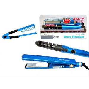Plancha Alisador Cabello Nano + Rizador + Peine